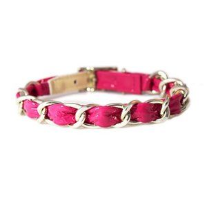 Crinkle Fuchsia Pink Patent Leather Chain Dog Collar